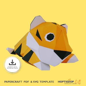 Modèle Papercraft 3D Tiger, PDF imprimable & SVG, Origami craft for Chinese new year room Décor, Low Poly paper toy, Cute Cat DIY Sculpture