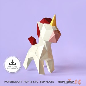 3D Papercraft Einhorn, Schreibtisch Trophy PDF, LowPoly Origami, druckbares Pferd, DIY Geschenk für Teen Tochter, süßes Kinderzimmer Dekor, Cricut & Cameo SVG