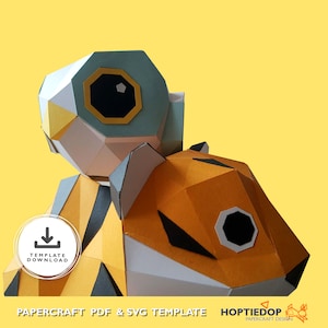 Pacote Papercraft de um modelo 3D de coruja e tigre. PDF e SVG para impressão, decoração de sala de artesanato de origami, brinquedo de papel Low Poly, padrão de animal da floresta
