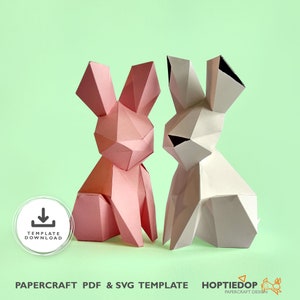 Papercraft Hase, druckbare 3D Hase, DIY Geschenk für Ostern, süßes Kinderzimmer Dekor, Schreibtisch Trophäe, LowPoly PDF & SVG Vorlage, Origami Nachtlicht