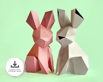 Papercraft Bunny, Printable 3D rabbit, DIY gift for Easter, Cute nursery decor, Desk Trophy, LowPoly PDF & SVG template, Origami nightlight