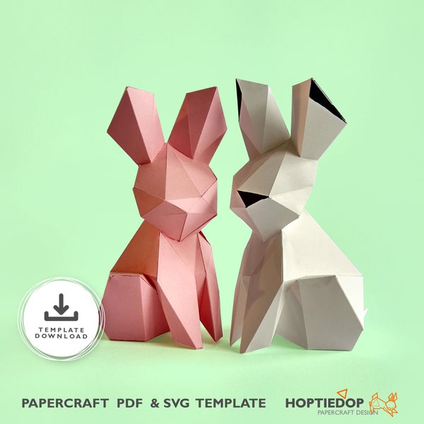 Papercraft Bunny, Printable 3D rabbit, DIY gift for Easter, Cute nursery decor, Desk Trophy, LowPoly PDF & SVG template, Origami nightlight