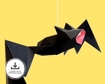 3D papercraft bat model, DIY Ceiling Decoration for Halloween Party, Low Poly PDF Printable craft template, SVG for Cricut & Cameo cutting