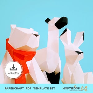 Papercraft Bundle d'un lama 3D, ours polaire, modèle Snow Bunny. PDF imprimable, Décor de salle d'artisanat modèle Origami, modèle de jouet en papier Low Poly