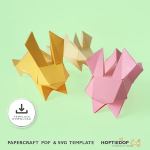 Papercraft 3D Bunny, Modello grande e piccolo, PDF e SVG, decorazioni artigianali facili fai da te per Pasqua, coniglio scultura di carta, animale Low Poly stampabile