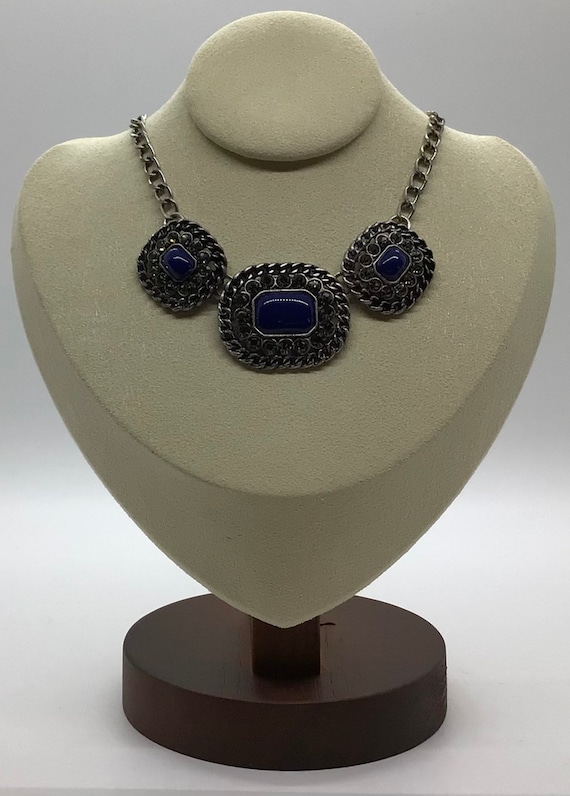 Vintage NWT Blue Cabochon and Rhinestone Necklace