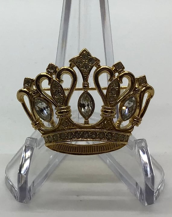 Vintage KJL for Avon Gold tone Rhinestone Crown B… - image 1