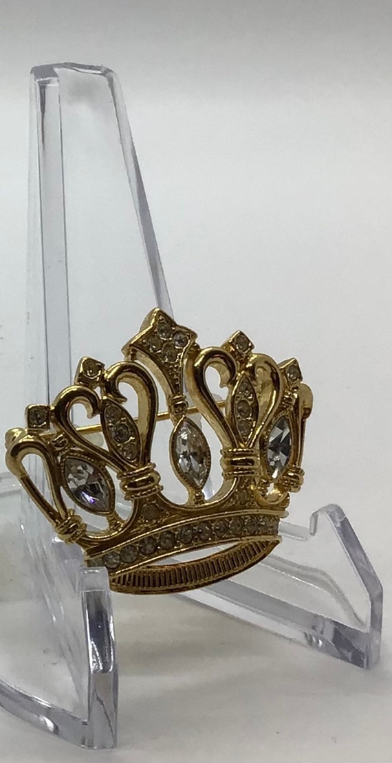 Vintage KJL for Avon Gold tone Rhinestone Crown B… - image 3