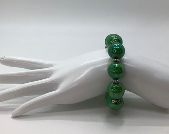 Vintage Green Pearlescent Bead Stretch Bracelet