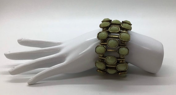 Vintage Antique Gold Olive Green Faceted Faux Gem… - image 1