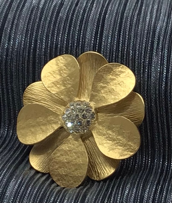 Vintage Premier Gold tone Flower and Rhinestone P… - image 3