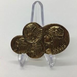 Vintage Gold tone Egyptian Faux Coins Brooch