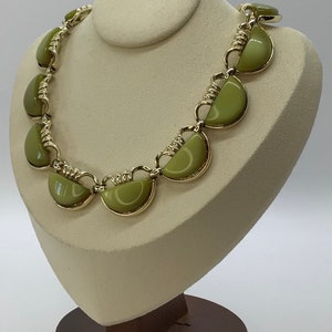 Vintage Estate Coro Gold tone Lime Apple Green Half Moon Lucite Choker Necklace image 2