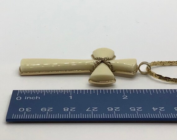 Vintage Gold tone and White Lucite Cross Pendant - image 3