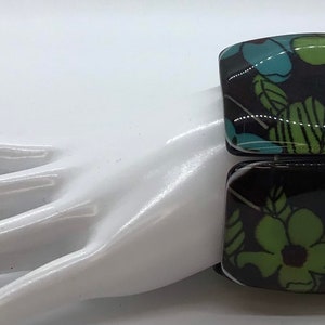 Vintage Wide Lucite Stretch Floral Fabric Cuff Bracelet image 2