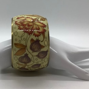 Vintage Wide Floral Enamel Brass Bangle Bracelet