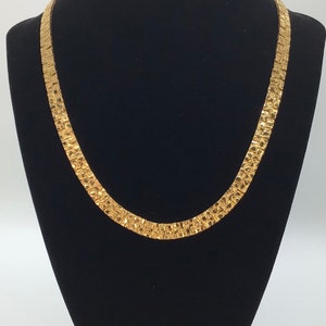 Vintage Gold tone Textured Link Chain Necklace
