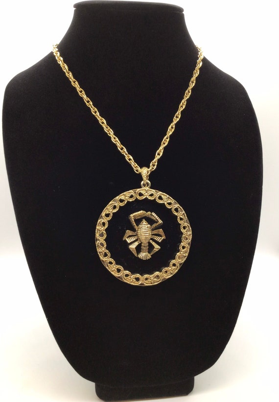 Vintage Gold tone Cancer Zodiac Pendant Necklace
