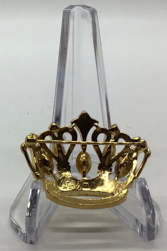 Vintage KJL for Avon Gold tone Rhinestone Crown B… - image 4