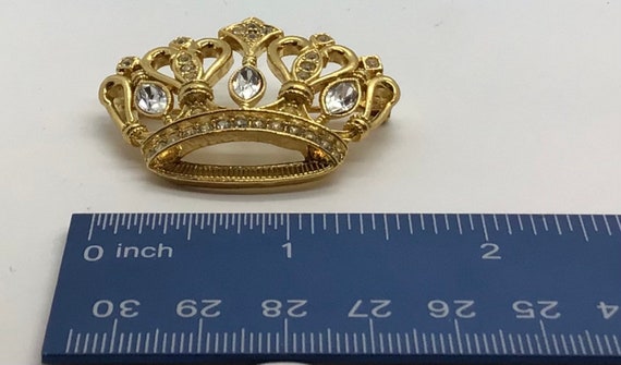 Vintage KJL for Avon Gold tone Rhinestone Crown B… - image 6