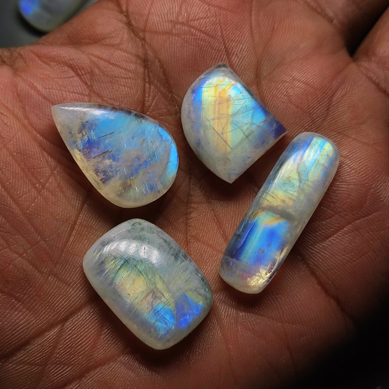 AAA Quality Moonstone Cabochon Amazing Flashy Blue Moonstone Cabochon Rainbow Moonstone Gemstone Wholesale Lot Price Moonstone Cabochon MV7 image 10