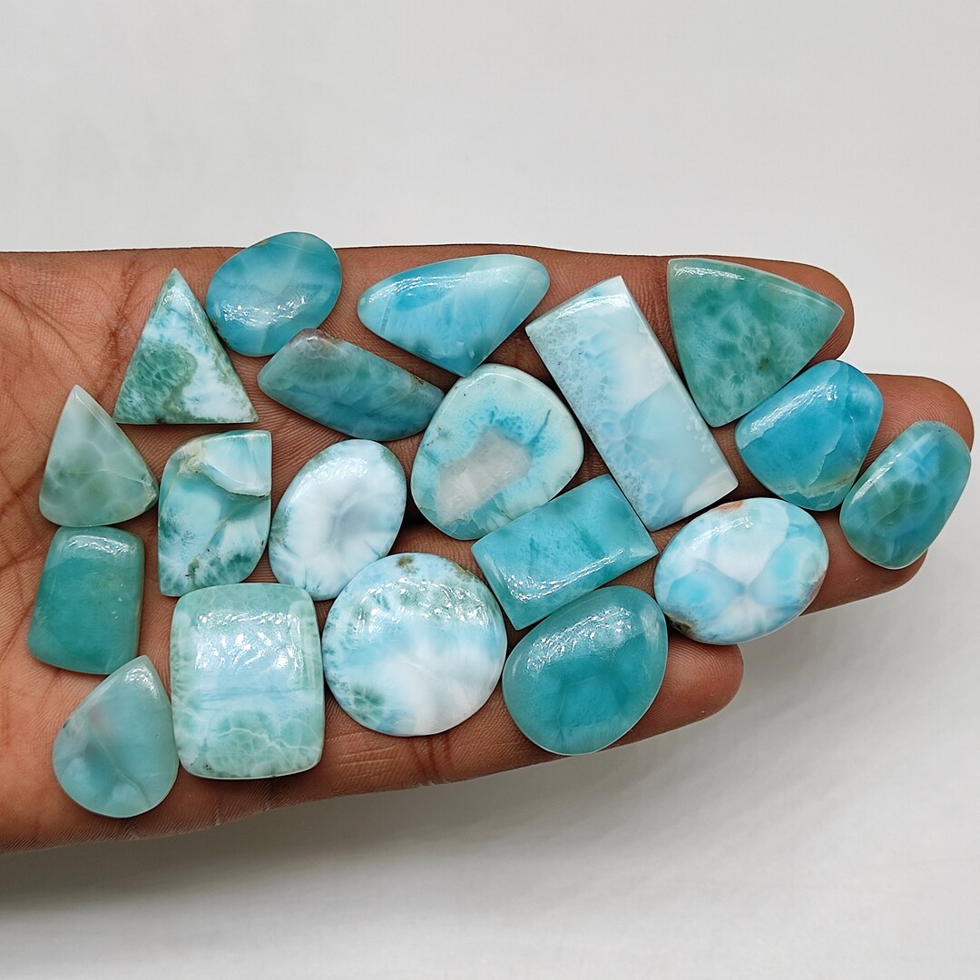 thumbnail interactive-video image 1 of Impressive Natural Sky Blue Larimar Cabochon 31mm 1 of 9