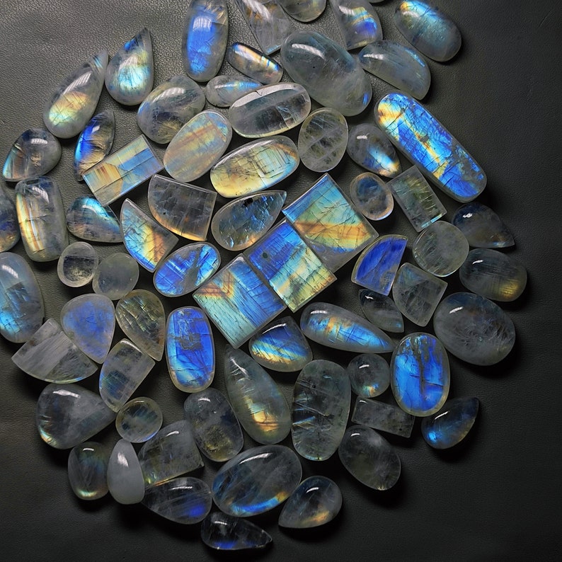 AAA Quality Moonstone Cabochon Amazing Flashy Blue Moonstone Cabochon Rainbow Moonstone Gemstone Wholesale Lot Price Moonstone Cabochon MV7 image 2