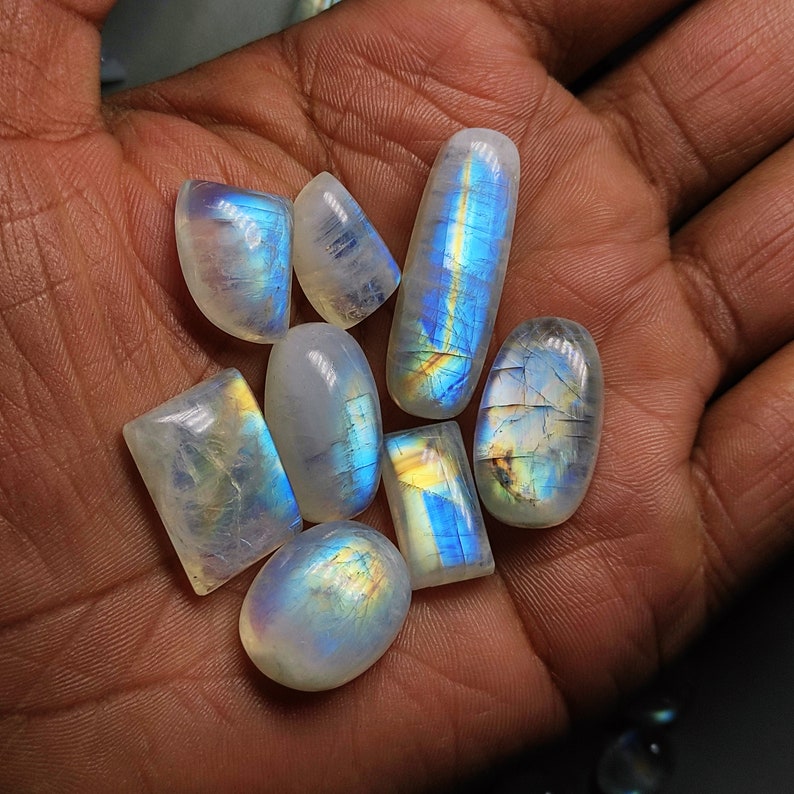 AAA Quality Moonstone Cabochon Amazing Flashy Blue Moonstone Cabochon Rainbow Moonstone Gemstone Wholesale Lot Price Moonstone Cabochon MV7 image 5