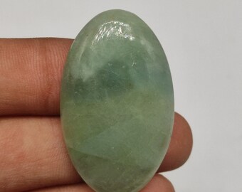 Natural green aquamarine flatback cabochon big oval shape 55ct designer aquamarine healing stone smooth polished gemstone for jewelry M5819