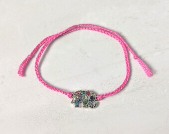 Elephant Charm Bracelet – Pink Braided Thread
