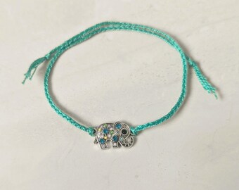 Elephant Charm Bracelet – Aqua Braided Thread