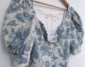 Audrey Puff Sleeve top, Blue toile de jouy and Red Toile Jouy  Blouse Handmade, Made to order cottage core  | Studio.Katya