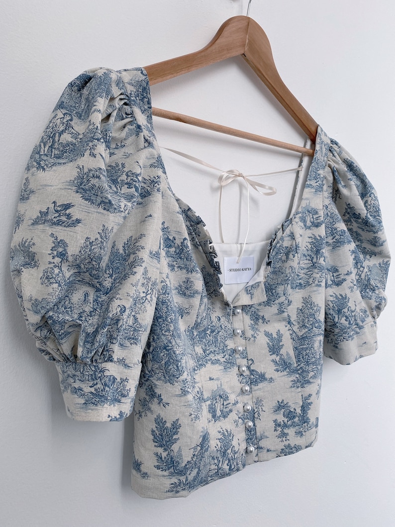 Audrey Toile Capped Sleeve Hand Smocked Dress with Bloomers in Blue main image 1
