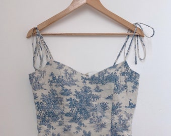 Elisa corset style Top with Tie straps in Blue , Pink and Grey , Handmade, Made to order | Studio.Katya