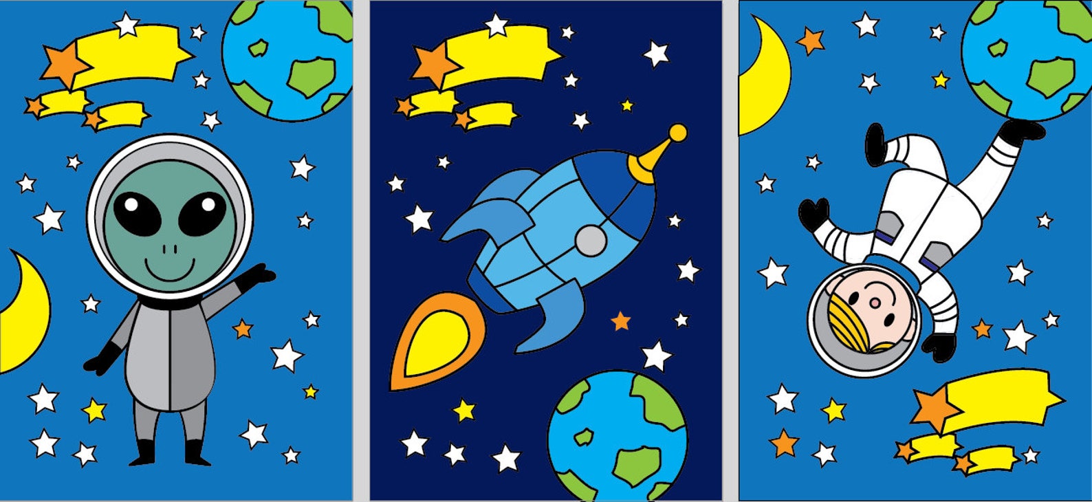 Coloring Pages for Kids 3 SPACE cards A5 format 8x6 | Etsy