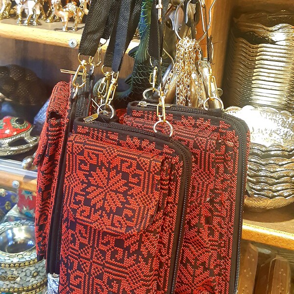 Small handbag Made Of Cloth Embroidered With Traditional  Hand Embroidery IN Jordan ,Palestinian Hand Embroidery Design