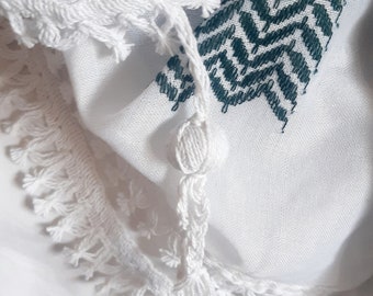 Palestina sjaal, Kuffiyeh Kofya Bandana, unieke vintage Hatta jurk, Shemagh sjaal handgemaakte groen witte kleuren, Keffiyeh geweven gestikt