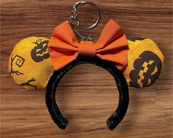 Handmade Pumpkin Minnie Mouse Ear Keychain: Halloween Bag Charm