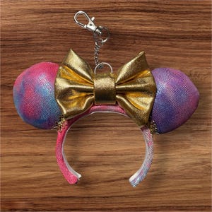 Disneyland 70th anniversary Inspired mini ear keychain, Minnie ears.
