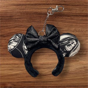 Black and white Star Wars theme mini mouse ear keychain, Minnie ears, Mickey ears, Star Wars, Star Wars keychain.