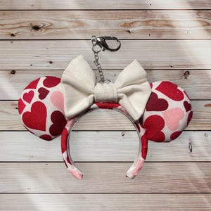 Heart theme mini mouse ear keychain/ bag charm, Minnie keychain, Mickey keychain.