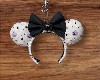 Handmade Halloween Minnie Mouse Ear Keychain: Pink Purple Pumpkin