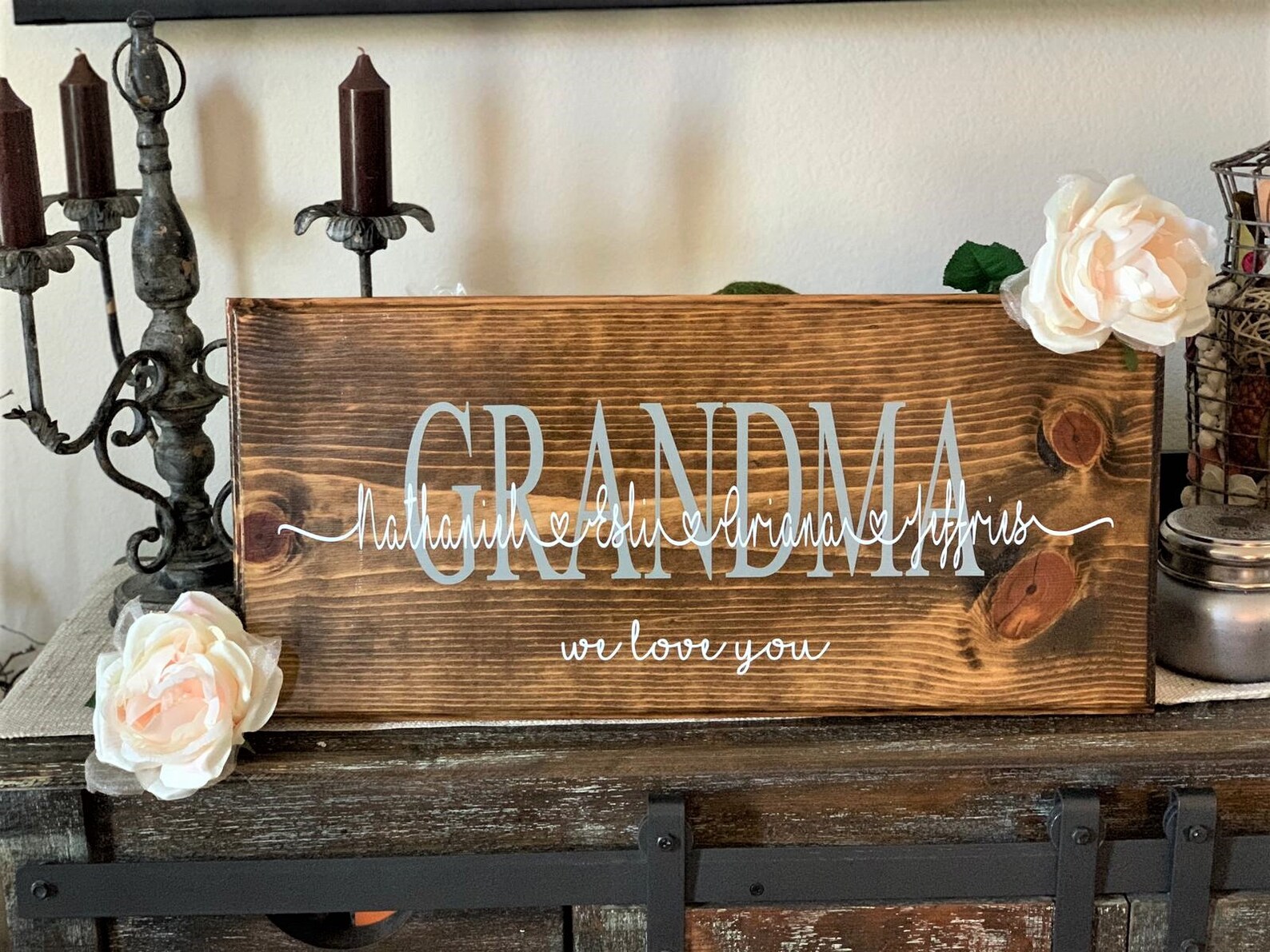 Custom Stained Wood Grandma Sign with Grandkids Names Family Etsy