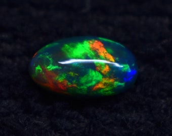 2.5 Carat Multi Fire, Natural Ethiopian Black Smoked Opal Oval Shape Cabochon Gemstone, Size 13.4x8x4.5 MM, For Making Jewelry.