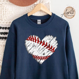 Distressed Baseball Heart Sweatshirt: Baseball Mom Gift