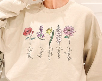 Birth Flower Sweatshirt, Custom Name Flower Sweatshirt, Grandma Gift Shirt, Flower Sweatshirt, Mom Gift, Mother's Day Sweatshirt