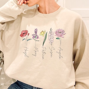 Birth Flower Sweatshirt, Custom Name Flower Sweatshirt, Grandma Gift Shirt, Flower Sweatshirt, Mom Gift, Mother's Day Sweatshirt