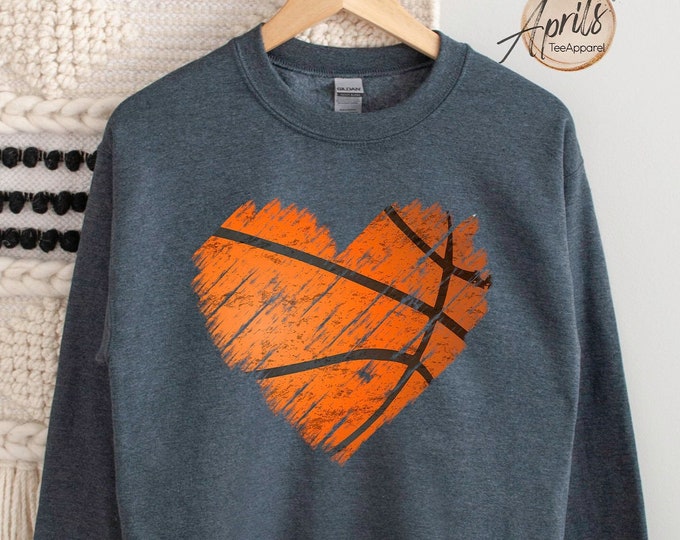 Distressed Basketball Heart Sweatshirt: Sports Fan Gift