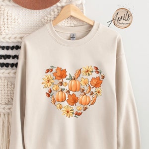 Fall Pumpkin Heart Sweatshirt: Autumn Leaves Hoodie, Fall Gift