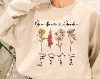 Grandma's Garden Sweatshirt or Hoodie, Flower Sweatshirt, Birth Flower Sweatshirt, Mama Sweatshirt, Mom Sweatshirt, Custom Name Hoodie